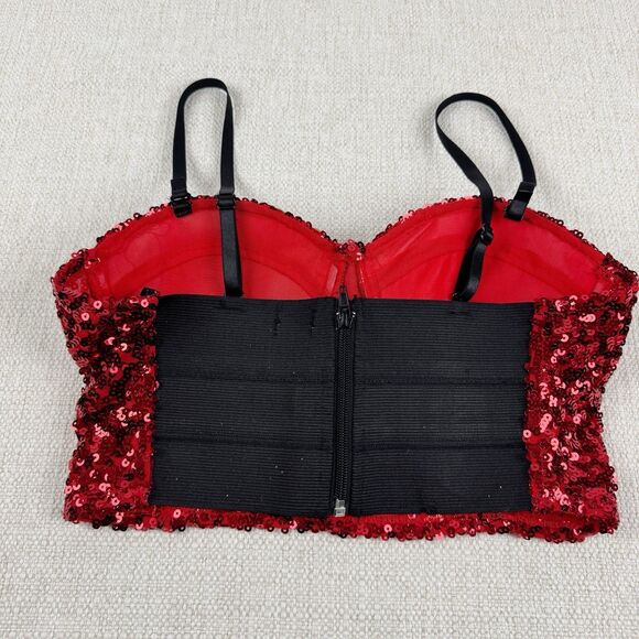 WET SEAL Red Sequins Women's Camisole Bustier Party Holiday Crop Top Large - Picture 2 of 14